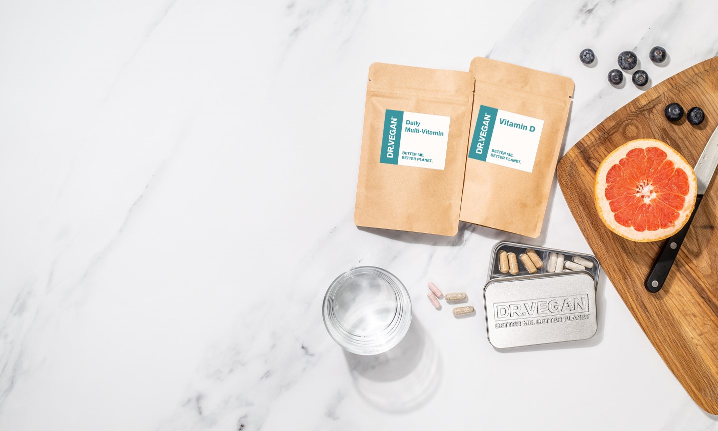 Five by Five create packs for Dr Vegan vitamins range